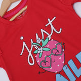 RED "JUST SMILE" PRINTED T-SHIRT TOP FOR GIRLS