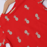 RED WITH GLITTER PINEAPPLE PRINTED T-SHIRT TOP FOR GIRLS