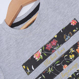 GREY THE BEST TIME FLOWERS PRINTED T-SHIRT TOP FOR GIRLS