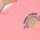 PEACH GOOD VIBES PRINTED T-SHIRT TOP FOR GIRLS