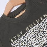 GREEN STAY GOLDEN PRINTED T-SHIRT TOP FOR GIRLS