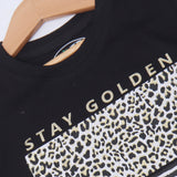 BLACK STAY GOLDEN PRINTED T-SHIRT TOP FOR GIRLS