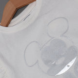 WHITE MICKEY SPACED OUT PRINTED T-SHIRT TOP FOR GIRLS