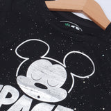 BLACK MICKEY SPACED OUT PRINTED T-SHIRT TOP FOR GIRLS