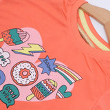 DARK PEACH HEART BOOM GOOD VIBES PRINTED T-SHIRT TOP FOR GIRLS