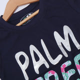 NAVY BLUE PALM TREE PRINTED T-SHIRT TOP FOR GIRLS