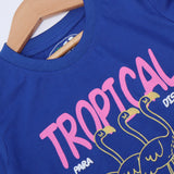 ROYAL BLUE TROPICAL PARADISE PRINTED T-SHIRT TOP FOR GIRLS