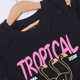 BLACK TROPICAL PARADISE PRINTED T-SHIRT TOP FOR GIRLS