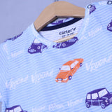 SKY BLUE VROOM CARS PRINT WITH SHORTS COTTON JERSY FABRIC BABA SUIT