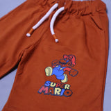 WHITE SUPER MARIO PRINT WITH SHORTS COTTON JERSY FABRIC BABA SUIT