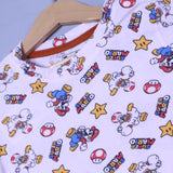 WHITE SUPER MARIO PRINT WITH SHORTS COTTON JERSY FABRIC BABA SUIT