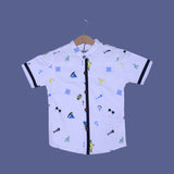 WHITE BOAT PRINT HALF SLEEVES CASUAL SHIRT FOR BOYS