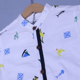 WHITE BOAT PRINT HALF SLEEVES CASUAL SHIRT FOR BOYS