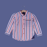 WHITE WITH ORANGE LINES FULL SLEEVES SHIRT FOR BOYS