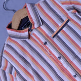 WHITE WITH ORANGE LINES FULL SLEEVES SHIRT FOR BOYS