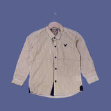 CREAM WITH BROWN LINES FULL SLEEVES SHIRT FOR BOYS