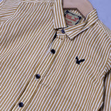 CREAM WITH BROWN LINES FULL SLEEVES SHIRT FOR BOYS