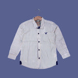 CREAM WITH GREEN LINES FULL SLEEVES SHIRT FOR BOYS