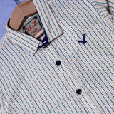 CREAM WITH GREEN LINES FULL SLEEVES SHIRT FOR BOYS