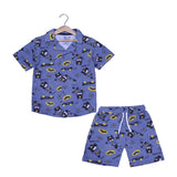 TEAL BLUE BAT MAN PRINT WITH SHORTS COTTON JERSY FABRIC BABA SUIT