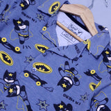 TEAL BLUE BAT MAN PRINT WITH SHORTS COTTON JERSY FABRIC BABA SUIT