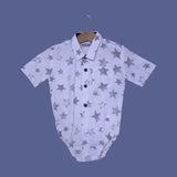 WHITE COTTON FABRIC STARS PRINT WITH COLLAR ROMPER