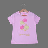 PINK NET FLOWERS PRINTED T-SHIRT TOP FOR GIRLS