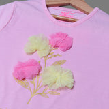 PINK NET FLOWERS PRINTED T-SHIRT TOP FOR GIRLS