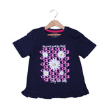 NAVY BLUE BE COOL BE KIND FLOWERS PRINTED T-SHIRT TOP FOR GIRLS