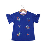 ROYAL BLUE FLOWERS EMBROIDERED T-SHIRT TOP FOR GIRLS