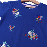ROYAL BLUE FLOWERS EMBROIDERED T-SHIRT TOP FOR GIRLS