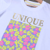 WHITE UNIQUE FLOWERS PRINTED T-SHIRT TOP FOR GIRLS