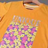 MUSTARD UNIQUE FLOWERS PRINTED T-SHIRT TOP FOR GIRLS