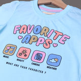 SKY BLUE FAVORITE APPS PRINTED T-SHIRT TOP FOR GIRLS