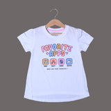 WHITE FAVORITE APPS PRINTED T-SHIRT TOP FOR GIRLS