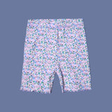 MULTI FLOWERS PRINT RIBBED FABRIC 3 QUARTER PAJAMA TROUSER