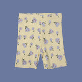 YELLOW FLOWERS PRINT RIBBED FABRIC 3 QUARTER PAJAMA TROUSER