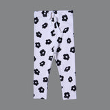 WHITE WITH BLACK FLOWER PRINT RIBBED FABRIC PAJAMA TROUSER