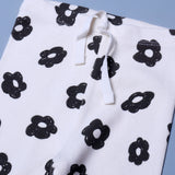 WHITE WITH BLACK FLOWER PRINT RIBBED FABRIC PAJAMA TROUSER