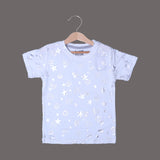 WHITE WITH SILVER STARS & FACES PRINTED T-SHIRT TOP FOR GIRLS