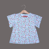 SKY BLUE STRAWBERRY PRINTED PLAIN SLEEVES T-SHIRT TOP FOR GIRLS