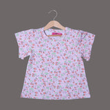 PINK WITH STRAWBERRY PRINTED PLAIN SLEEVES T-SHIRT TOP FOR GIRLS