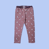 BROWN FLOWERS PRINT WITH POCKET RIBBED FABRIC PAJAMA TROUSER