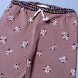 BROWN FLOWERS PRINT WITH POCKET RIBBED FABRIC PAJAMA TROUSER