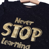 BLACK NEVER STOP LEARNING PRINTED T-SHIRT TOP FOR GIRLS