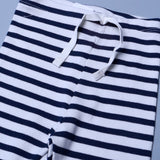 WHITE WITH BLUE STRIPES KNOT RIBBED FABRIC PAJAMA TROUSER