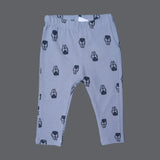 GREY SEA LION FACE PRINT RIBBED FABRIC PAJAMA TROUSER