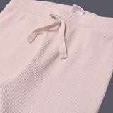 CREAM WITH KNOT BOTTOM FRIL THERMAL FABRIC PLAIN PAJAMA TROUSER