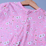 PINK FLOWERS PRINT COTTON JERSY FABRIC FULL BODY FULL SLEEVES ROMPER