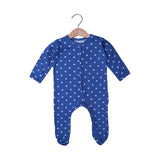 ROYAL BLUE STARS PRINT COTTON JERSY FABRIC FULL BODY FULL SLEEVES ROMPER